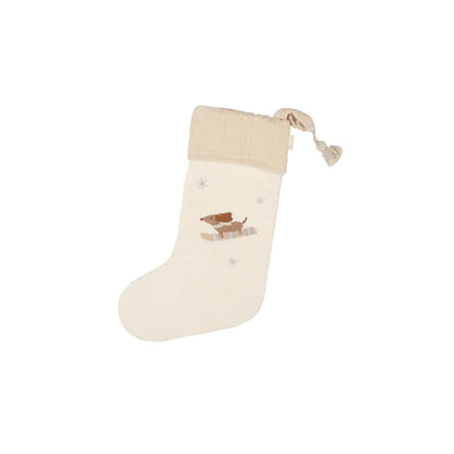 Creamfarbener Weihnachtsstrumpf mit zwei gestickten Hunden für Weihnachten