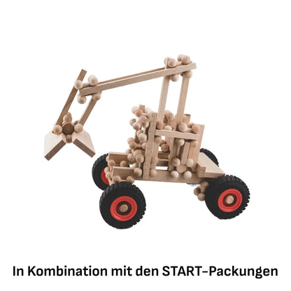 Holz-Bagger-Spielzeug mit Rädern, 2 Achsen je 2 Rädern