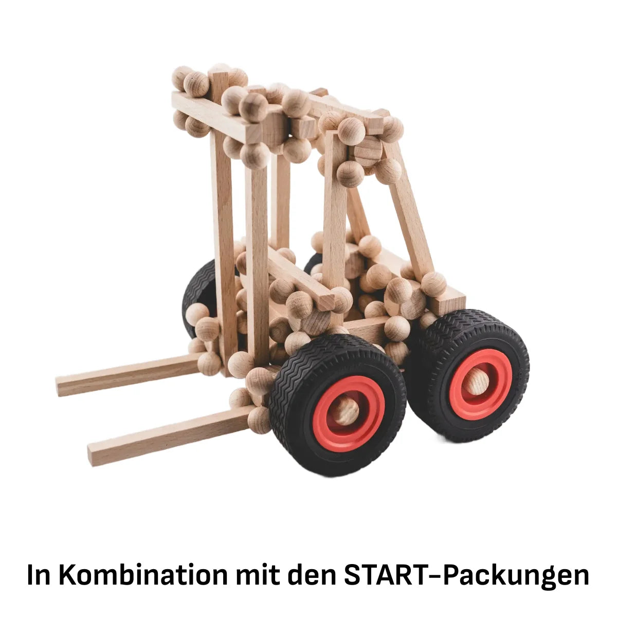 Holz-Gabelstapler-Spielzeug mit 4 Rädern, natürliche Balken und Gummireifen
