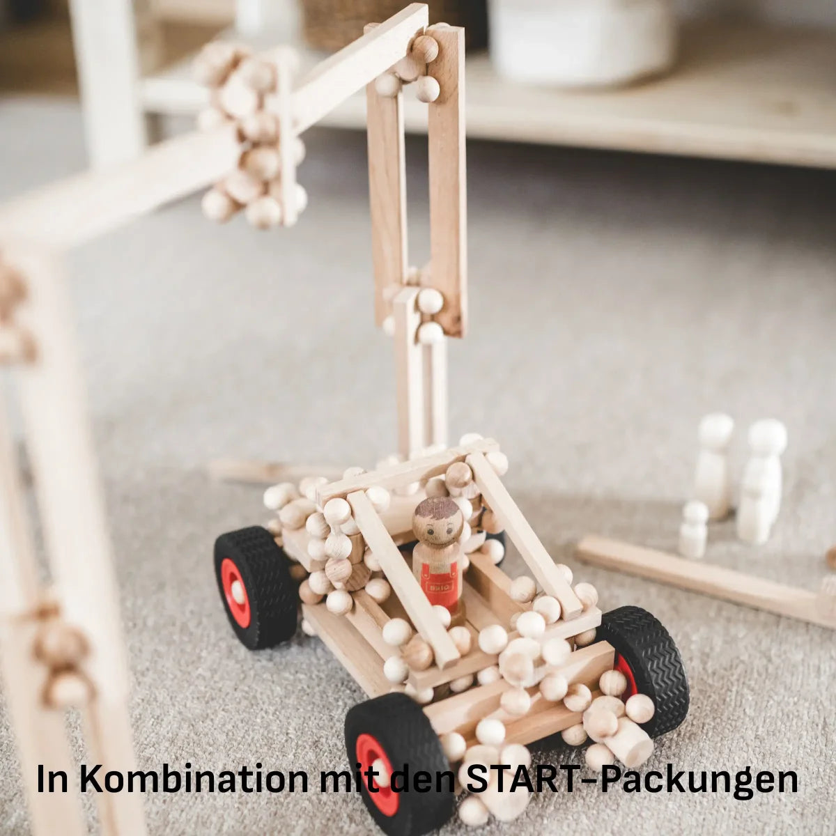 Holz-Spielzeugkatapult mit WHEELS 4, 2 Achsen je 2 Rädern