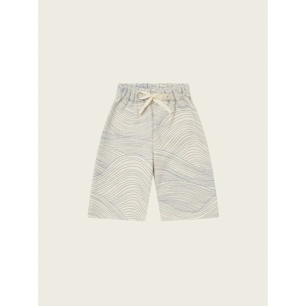 Weiße und blaue gemusterte elastische Hosen mit Kordelzug für den Seascape Undyed