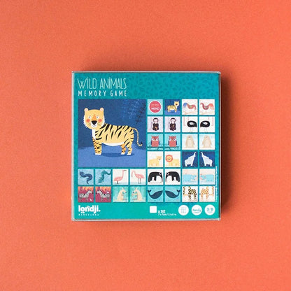 Teal Londji Wild Animals Memory Game Box mit Tiger-Motiv
