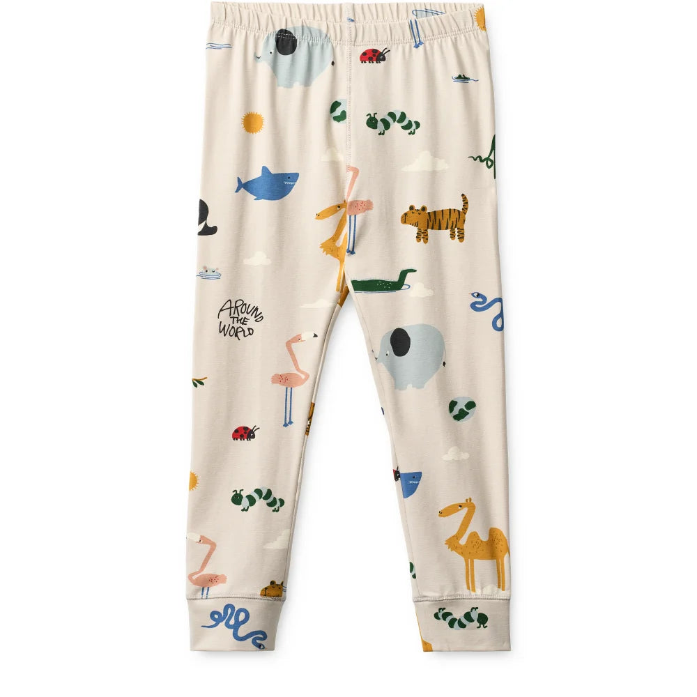 Creamfarbene Kinderleggings mit buntem Tier- und Naturmuster aus Wilhelm Printed Pyjamas Set