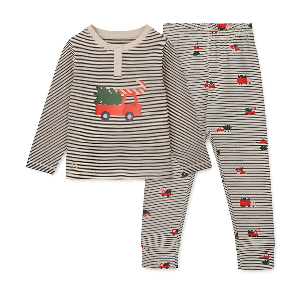 Strumpfanzug mit Weihnachts-LKW-Design im Streifenmuster in navy für Wilhelm Printed Pyjamas Set