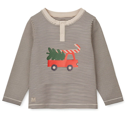 Striped long-sleeved shirt mit Weihnachts-Laster Grafik, Wilhelm Pyjamas Set Navy
