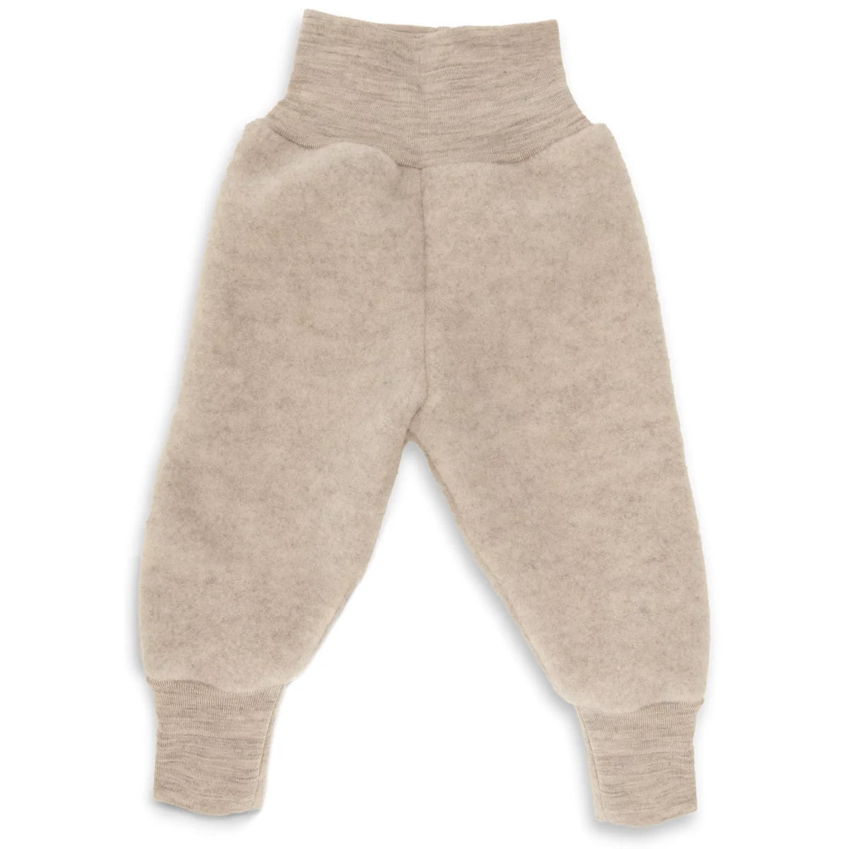 Beige gemusterte Wollfleece Babyhose mit Nabelbund und Bündchen