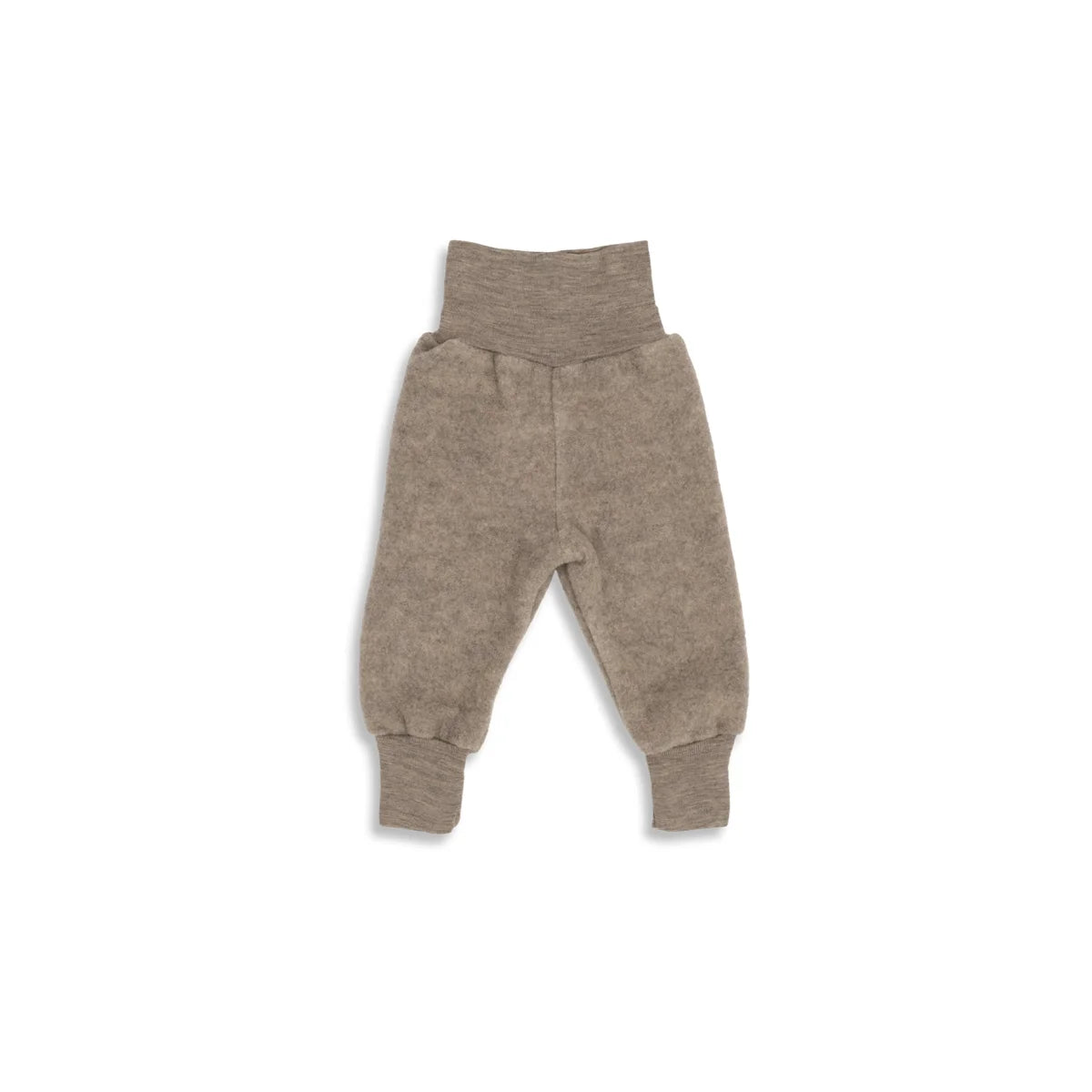 Beige Wollfleece Babyhose mit Nabelbund in Nussfarbe