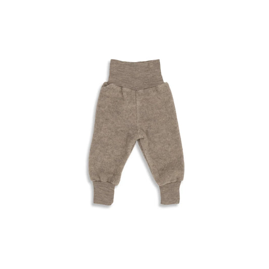 Beige Wollfleece Babyhose mit Nabelbund in Nussfarbe
