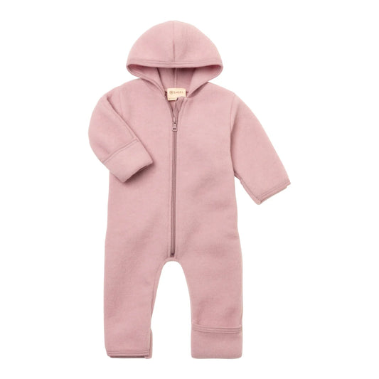 Engel Wollfleece Zip-Overall mit Kapuze in Rosenholz Melange