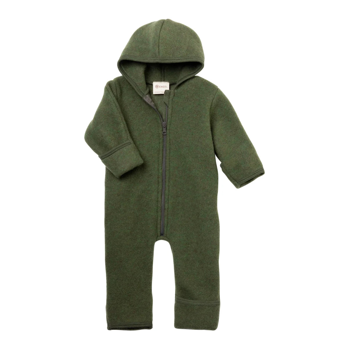 Engel Wollfleece Zip-Overall mit Kapuze in Schilf Melange