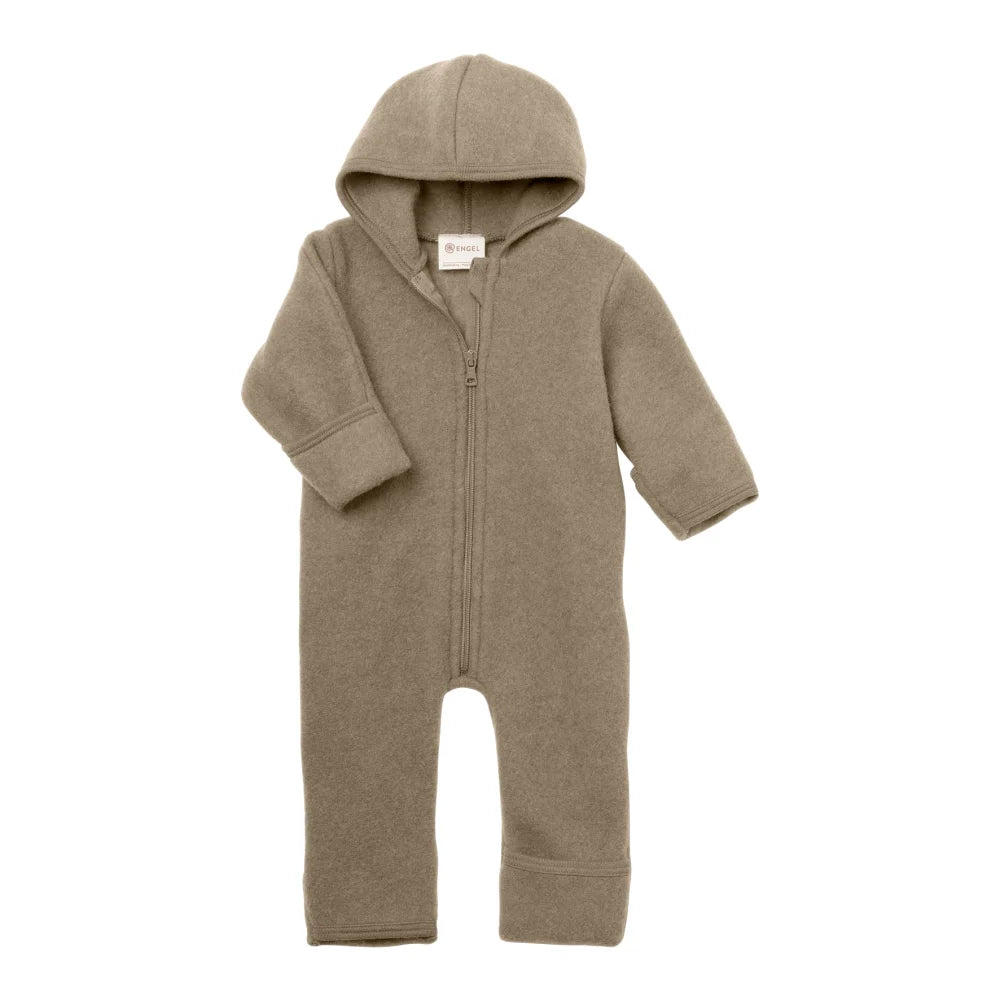 Warmer, hooded, langärmliger Baby-Overall in Walnuss Melange mit Reißverschluss
