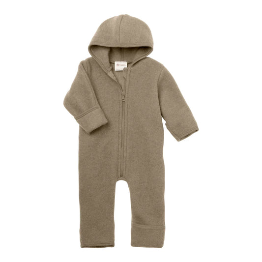 Warmer, hooded, langärmliger Baby-Overall in Walnuss Melange mit Reißverschluss