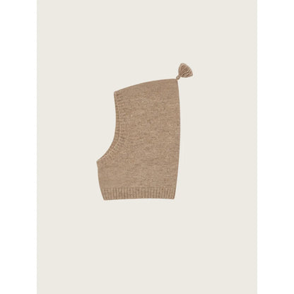 Gemütliche beigefarbene gestrickte Balaklava mit Quaste für kalte Tage