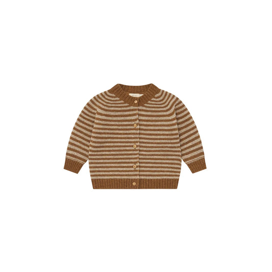 Organic Zoo Wool Cardigan Chestnut Stripes Detail