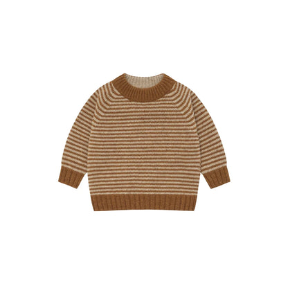 Organic Zoo Wool Jumper Chestnut Stripes Detail