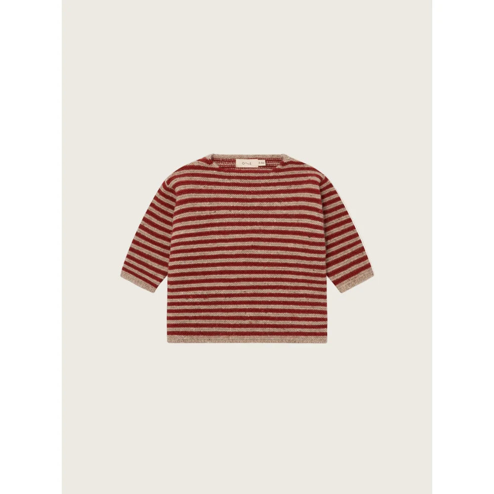 Wool Jumper Paprika Stripes - horizontally gestreifter Strickpullover in Dunkelrot und Beige