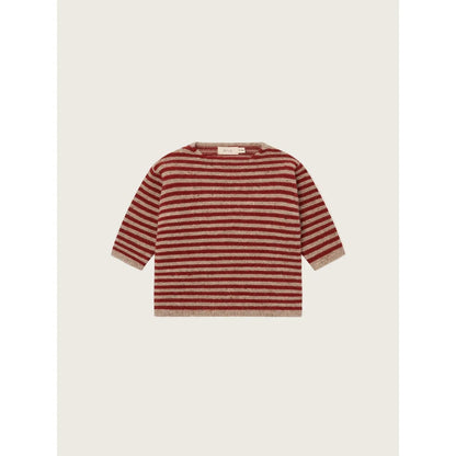 Wool Jumper Paprika Stripes - horizontally gestreifter Strickpullover in Dunkelrot und Beige