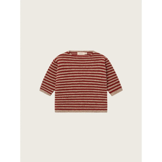 Wool Jumper Paprika Stripes - horizontally gestreifter Strickpullover in Dunkelrot und Beige
