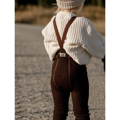 Wooly Footless Tights with Braces | Espresso Brown