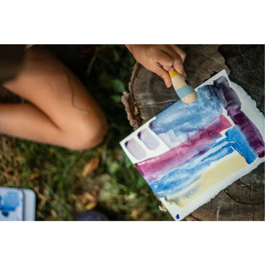 Aquarell-Paletten mit lebendigen Farben und Holzgriff vom Produkt Wow!